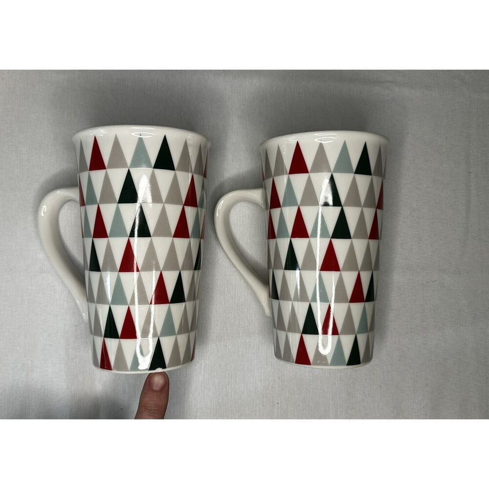 Starbucks Holiday Christmas Tree Triangle Tall Coffee Cup Mug 16oz Set of 2 - Picture 3 of 6